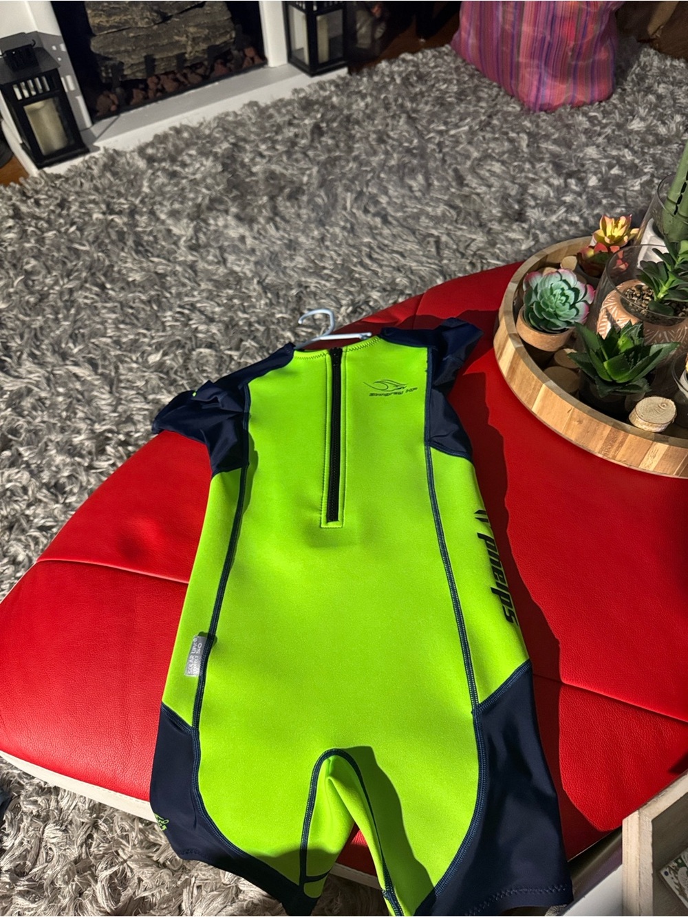 Bright Lime Green Athletic Top with Navy Accents